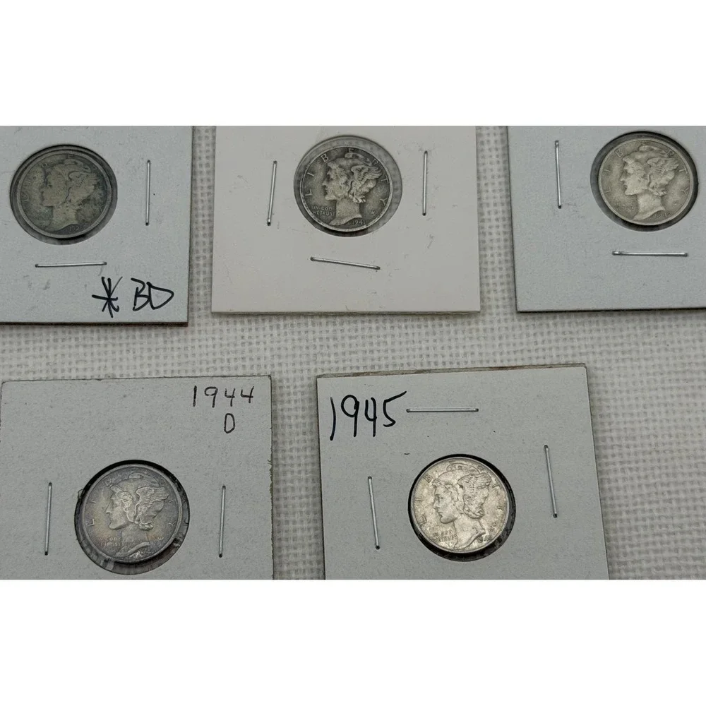 Lot of 5 Mercury Head Silver Dimes 1941 1942 1944-D 1945 US Coin Collection